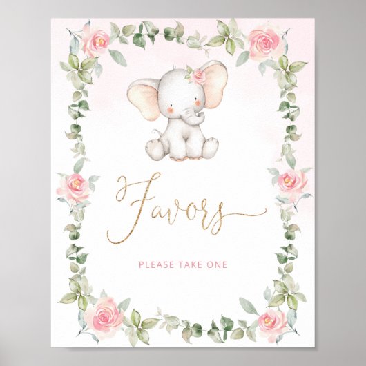Floral schattige olifant Favors Poster (Voorkant)