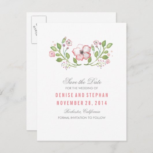 Floral Schattige Save the Date Briefkaarten (Voorkant / Achterkant)