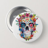 Floral schedel ontwerp ronde button 7,6 cm (Voorkant /achterkant)