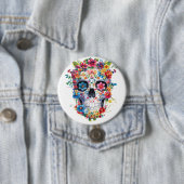 Floral schedel ontwerp ronde button 7,6 cm (In situ)
