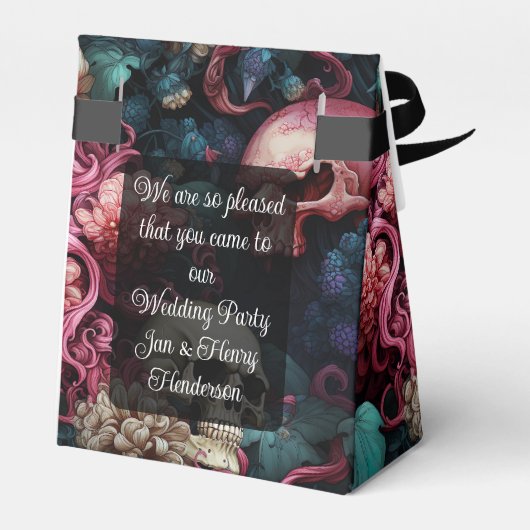 Floral schedels Octopus Tentakels Gotische bruilof Bedankdoosjes (Achterkant)