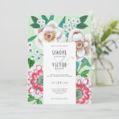 Floral schilderde groene groene elegante bruiloft kaart (Staand voorkant)