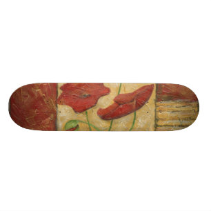 Floral schilderen met zichtbare penseelstreken skateboard