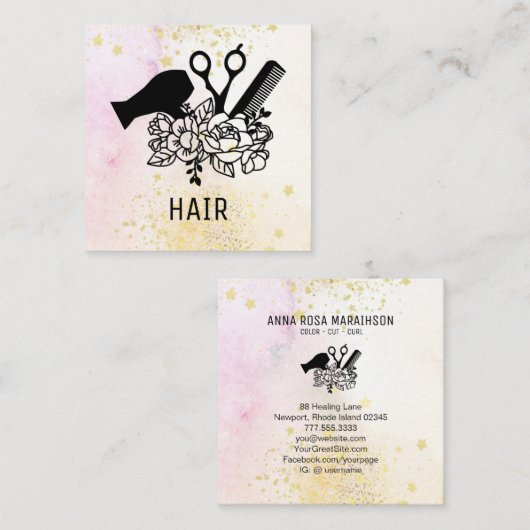 *~* Floral Scissor Combe Flower Glitter Dryer AP6 Vierkante Visitekaartje (Voorkant / Achterkant)