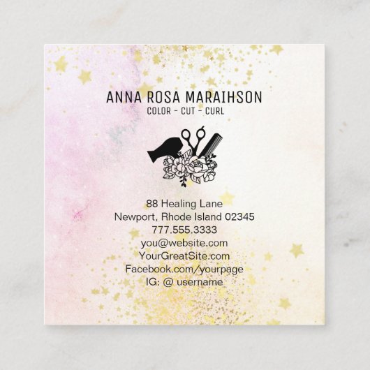 *~* Floral Scissor Combe Flower Glitter Dryer AP6 Vierkante Visitekaartje (Achterkant)