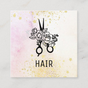 *~* Floral Scissor Flower Glitter Ombre Pastel AP6 Vierkante Visitekaartje