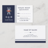 Floral Scissor Navy Blue Hair Stylist Benoeming Afsprakenkaartje (Voorkant / Achterkant)