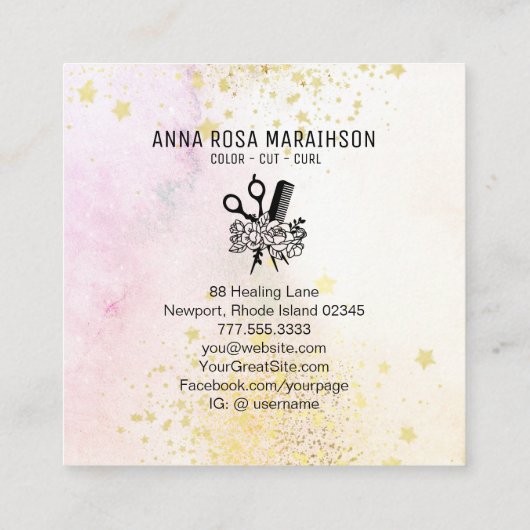 *~* Floral Scissors Comb Flower Ombre Pastel AP6 Vierkante Visitekaartje (Achterkant)