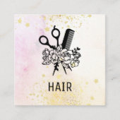 *~* Floral Scissors Comb Flower Ombre Pastel AP6 Vierkante Visitekaartje (Voorkant)