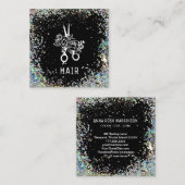 *~* Floral Scissors Flowers Rainbow Glitter AP6 Vierkante Visitekaartje (Voorkant / Achterkant)