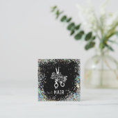 *~* Floral Scissors Flowers Rainbow Glitter AP6 Vierkante Visitekaartje (Staand voorkant)