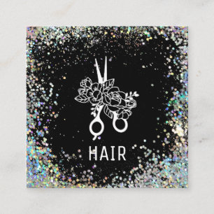 *~* Floral Scissors Flowers Rainbow Glitter AP6 Vierkante Visitekaartje