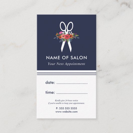 Floral Scissors Hair Stylist Afspraakkaart Afsprakenkaartje (Voorkant)