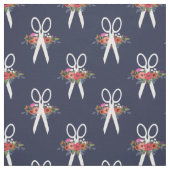 Floral Scissors Navy Blue Pattern Stof (Swatch)