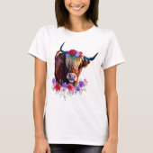 Floral Scottish waterverf highland koe T-shirt (Voorkant)