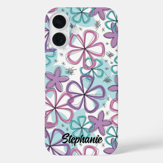 Floral Scribble - Doodle bloemen met sterren en me Case-Mate iPhone Case (Achterkant)