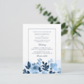 Floral Script Blue Waterverf Botanical Wedding Kaart (Staand voorkant)