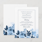 Floral Script Blue Waterverf Botanical Wedding Kaart (Voorkant / Achterkant)