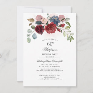 Floral Script Burgundy Blush 60th Birthday Party Kaart