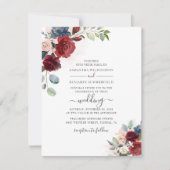 Floral Script Burgundy Botanical Modern Wedding Kaart (Voorkant)