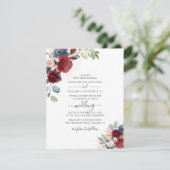 Floral Script Burgundy Botanical Modern Wedding Kaart (Staand voorkant)