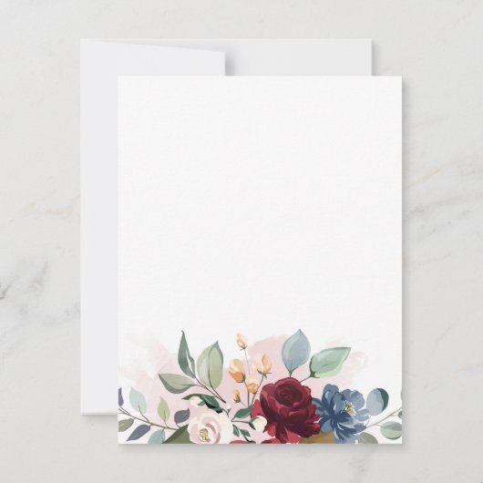 Floral Script Burgundy Botanical Modern Wedding Kaart (Achterkant)