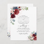 Floral Script Burgundy Botanical Modern Wedding Kaart (Voorkant / Achterkant)