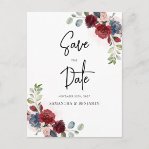 Floral Script Burgundy Wedding Save the Date Aankondigingskaart