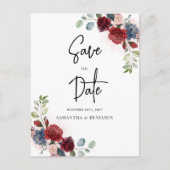 Floral Script Burgundy Wedding Save the Date Aankondigingskaart (Voorkant)
