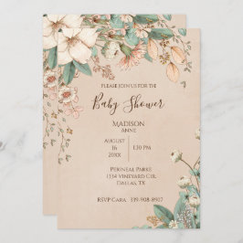 Floral Script Elegant Gender Neutral Baby Kaart