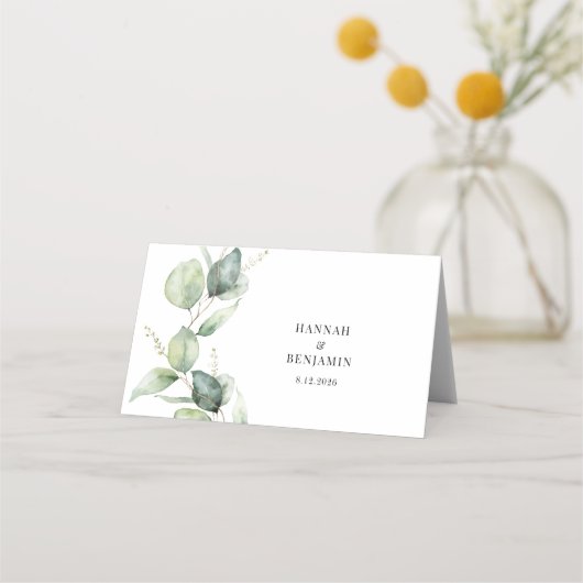 Floral Script Eucalyptus Botanical Wedding Plaatskaartje (Achterkant)