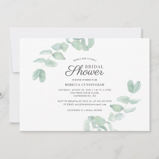 Floral Script Eucalyptus Greenery Vrijgezellenfees Kaart (Voorkant)