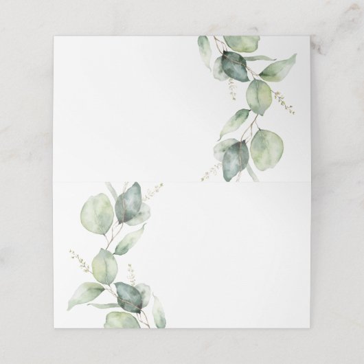 Floral Script Eucalyptus Greenery Wedding Plaatskaartje (Buitenkant ongevouwen)