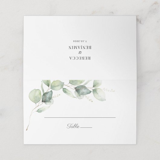 Floral Script Eucalyptus Greenery Wedding Plaatskaartje (Buitenkant ongevouwen)