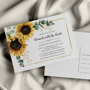Floral Script Eucalyptus Sunflower Bridal Brunch Uitnodiging Briefkaart
