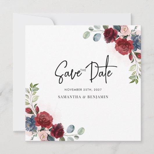 Floral Script Greenery Wedding Save The Date (Voorkant)
