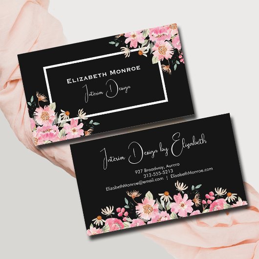 Floral Script Interior Design Black Visitekaartje