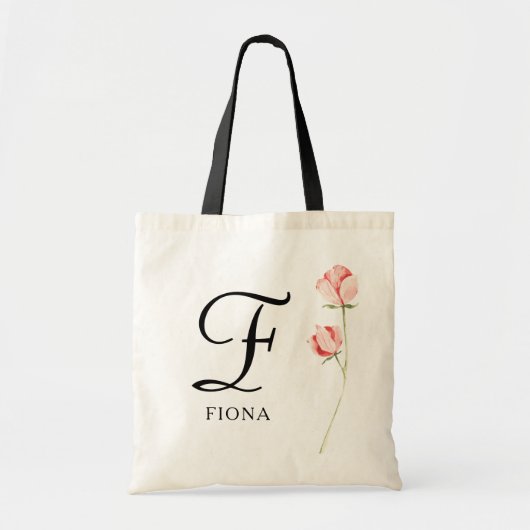 Floral Script Monogram Gepersonaliseerde bruidsmei Tote Bag (Voorkant)