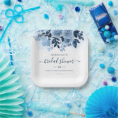 Floral Script Navy Blue Waterverf Vrijgezellenfees Papieren Bordje (Feest)