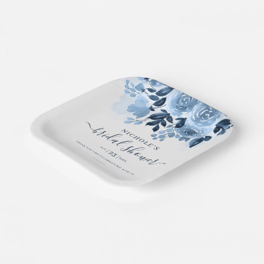 Floral Script Navy Blue Waterverf Vrijgezellenfees Papieren Bordje (Gebogen)