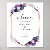 Floral Script Paars Geometric Weddenschap Welkom Poster (Voorkant)