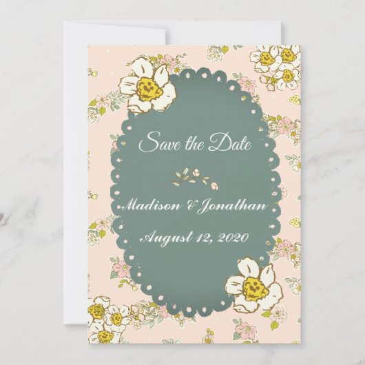  Floral Script Pastel Roze Romantic Save The Date (Voorkant)