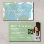 Floral Script QR Code Interieur Design Foto Visitekaartje