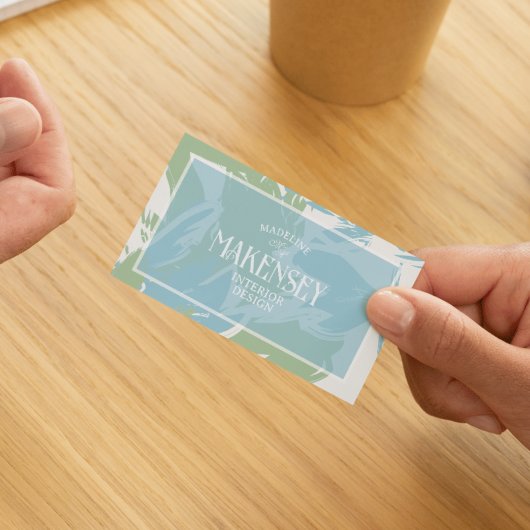 Floral Script QR Code Interieur Design Foto Visitekaartje