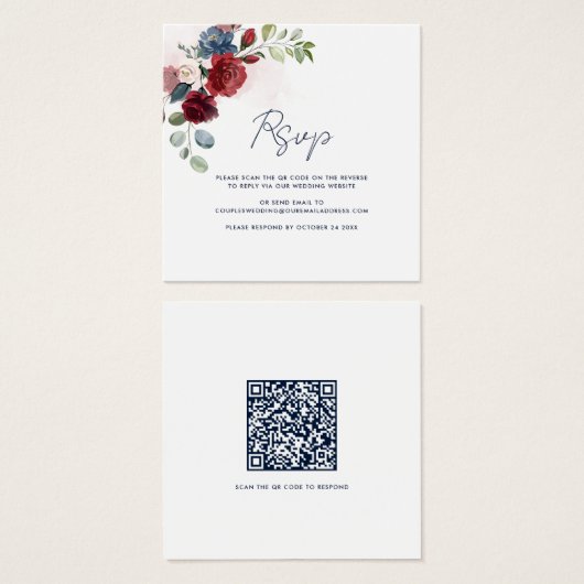 Floral Script QR Code Modern Wedding RSVP Kaart (Voorkant /achterkant)