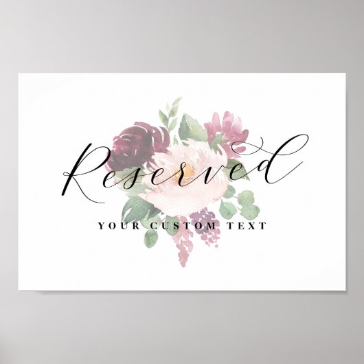 Floral Script Reserved Custom Text Wedding Sign Poster (Voorkant)