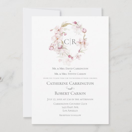Floral Script Roze bruiloft Kaart (Voorkant)
