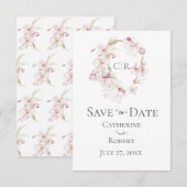 Floral Script Roze pastel Weddenschap Save the Dat (Voorkant / Achterkant)