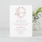 Floral Script roze Waterverf Weddenschap Kaart (Staand voorkant)