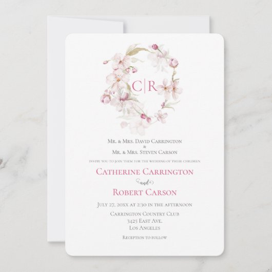 Floral Script roze Waterverf Weddenschap Kaart (Voorkant)